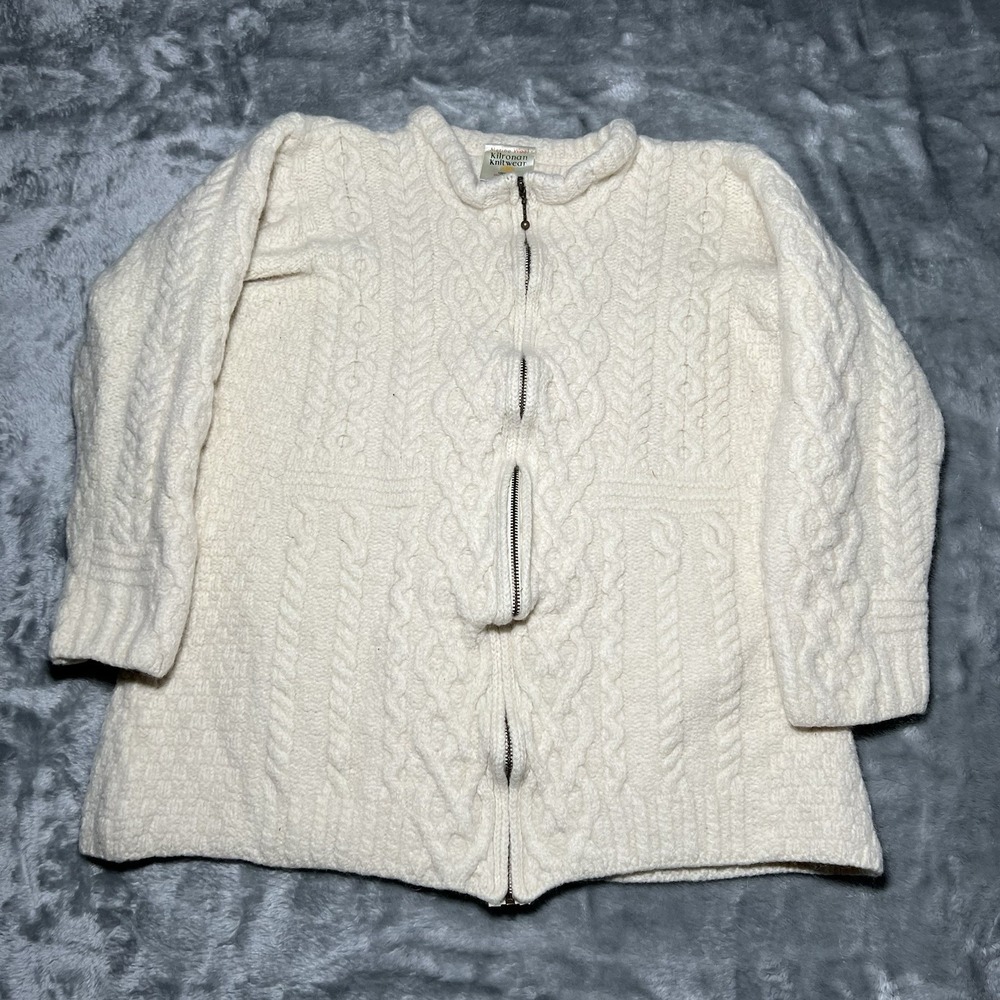 Kilronan Merino Wool Sweater Made Ireland Fisher New Wool Cable-knit Cardigan‎